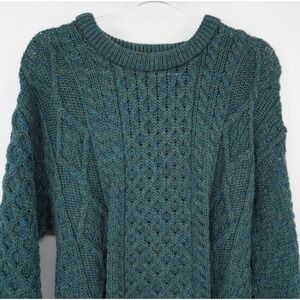 Aran Crafts Ireland Mens Green Teal 100%Wool Cable Knit Honeycomb Sweater Medium